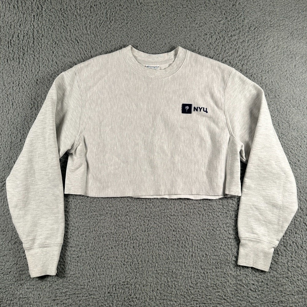 Vintage Y2K Champion NYU Reverse Weave Cropped Sweatshirt‎ Size Medium Gray